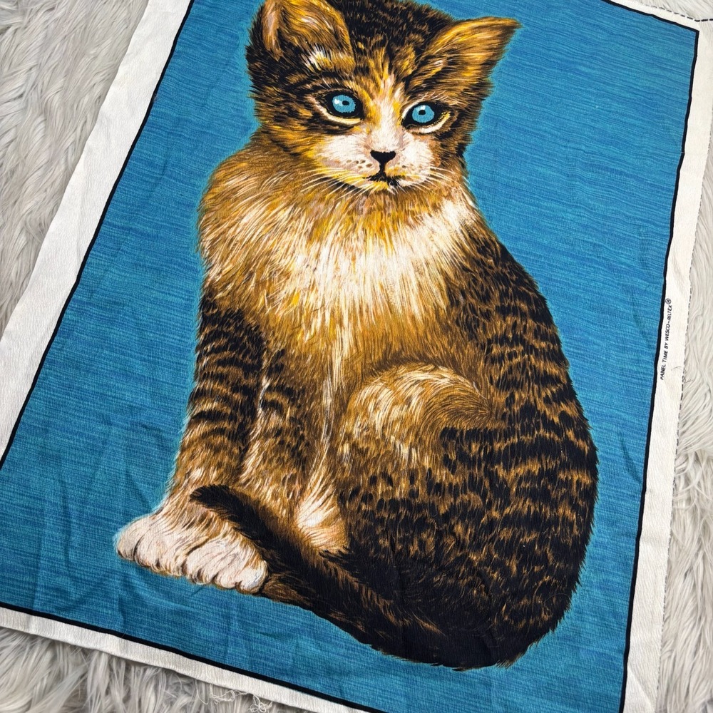 Vintage Wesco-Reltex Kitty Cat Fabric Panel Needle Craft Tapestry 19.5" x 28" - Picture 2 of 4